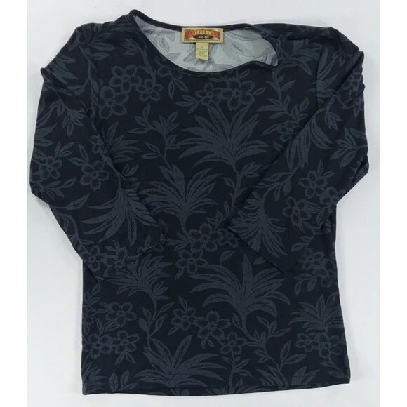 Caribbean Joe Tops - Caribbean Joe Women's Small 3/4 Sleeve Black Floral Hawaiian Shirt , Soft
